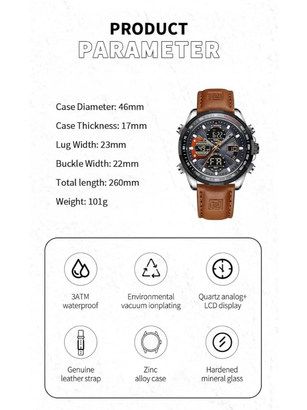 Men's Brown And Black Analog Waterproof Chronograph Classic Stylish Casual Watch
